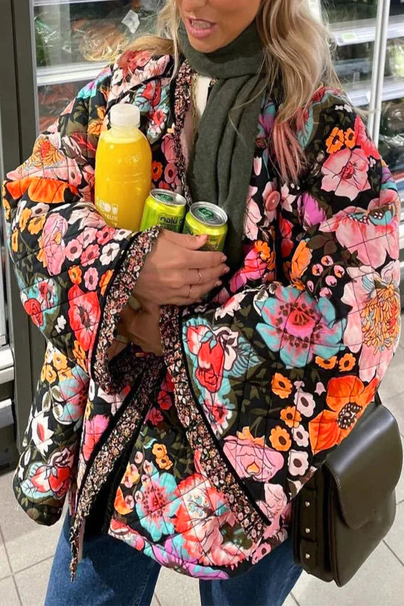 Floral Patchwork O Neck Outerwear L234