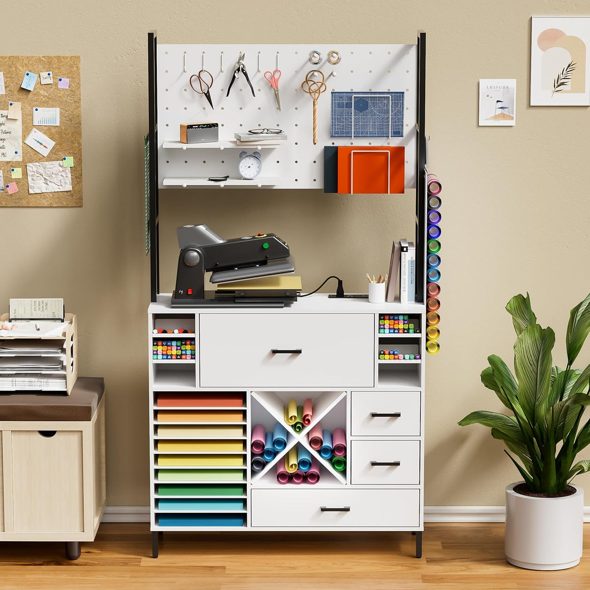 Craft Organizers and Storage Cabinet with Power Outlet, Pegboard, Vinyl Holders K601