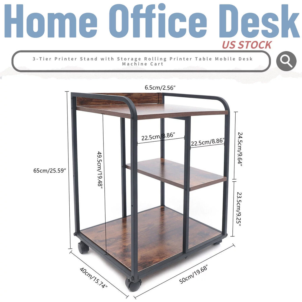 3-Tier Rolling Printer Stand with Storage Z2080