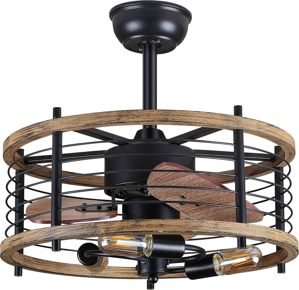 20-inch Industrial Caged Ceiling Fan with Lights Remote Control I93831