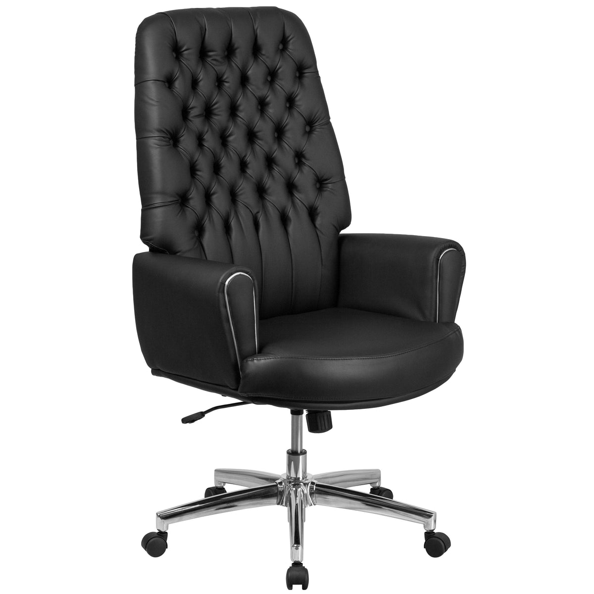 Black Tufted Bonded Leather Executive Swivel Chair with Arms H1715