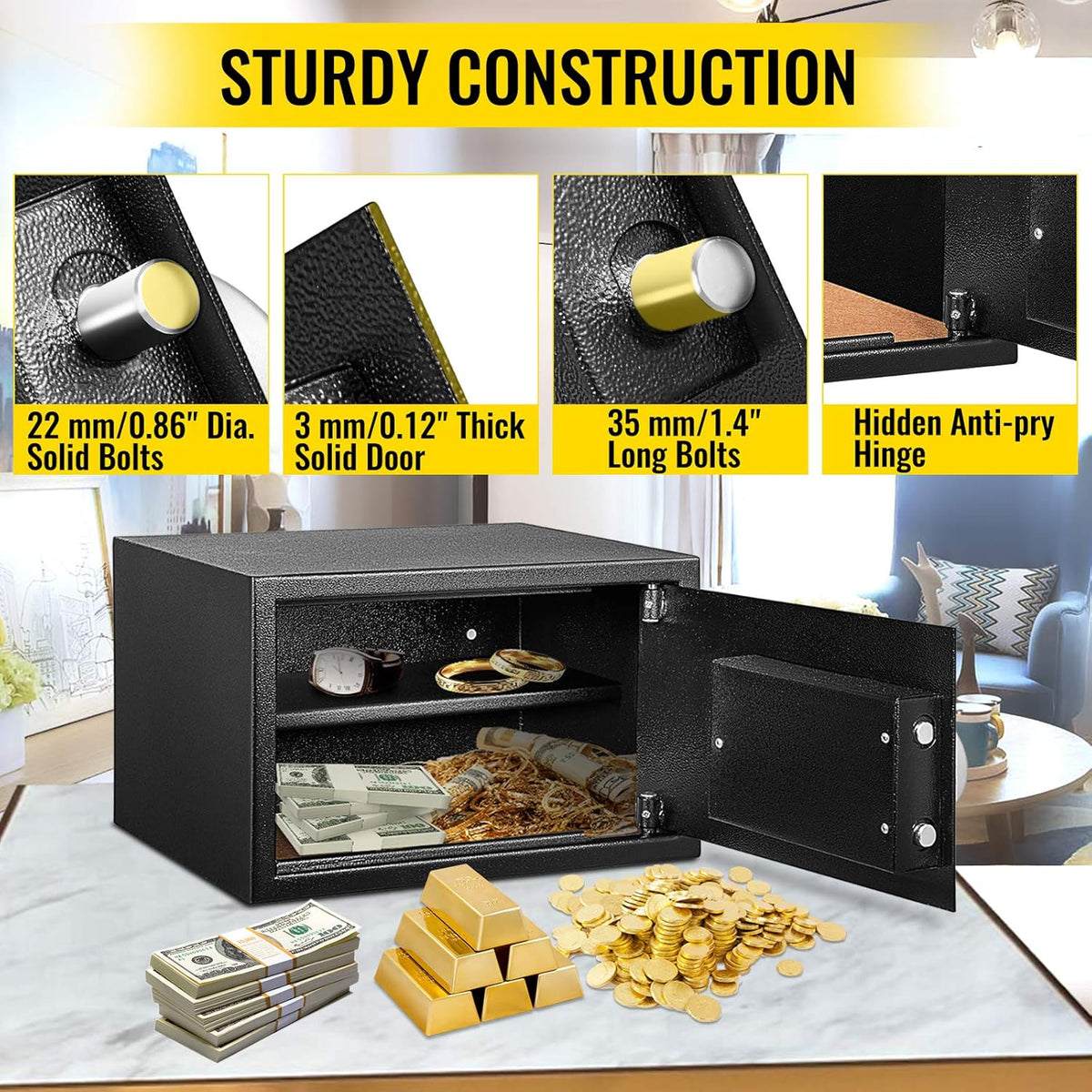 0.8 Cubic Feet Carbon Steel Digital Safe Box with Two Keys B782222