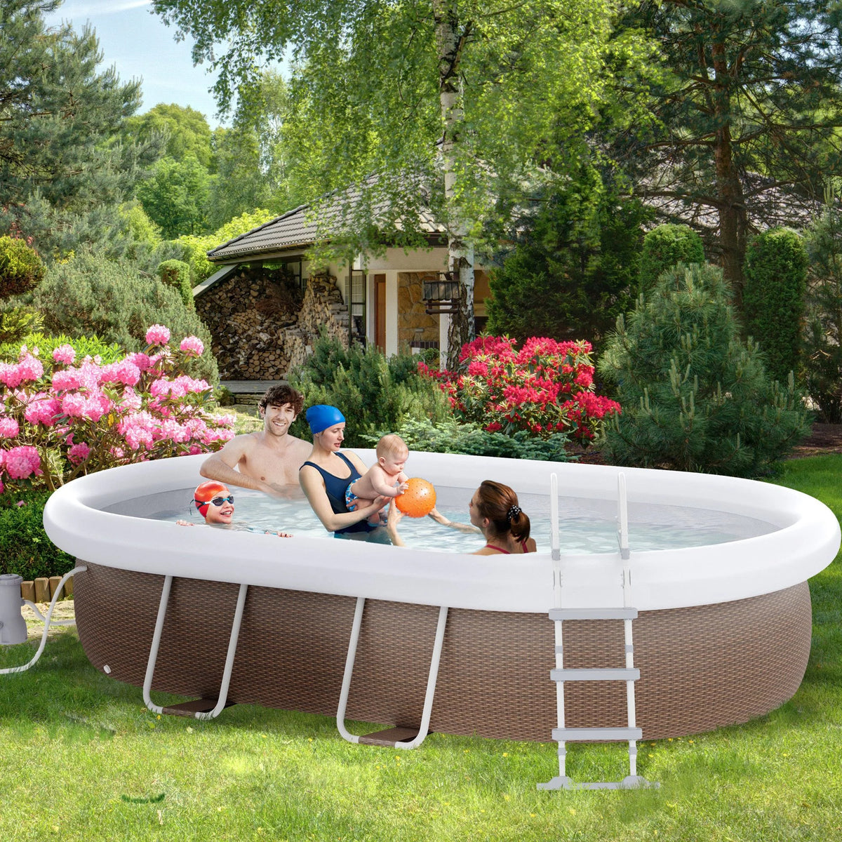Brown Semi-Inflatable Frame Swimming Pool Q9122