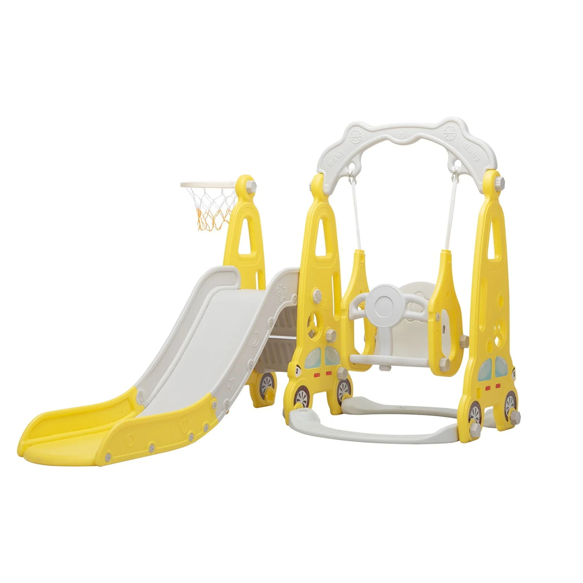 3 in 1 Kids Slide and Swing Set with Basketball Hoops T767061