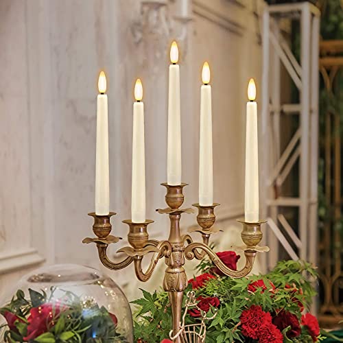 4PCS Battery Operated 8 Inch Warm White 3D Flame Taper Candles with Remote P9933