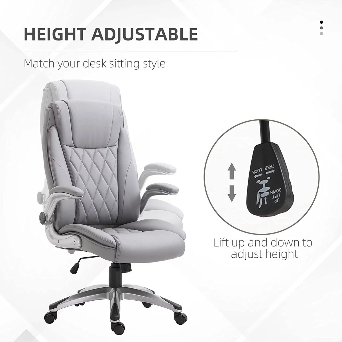 Grey Faux Leather Ergonomic Home Office Chair with Flip Up Arms Y69916