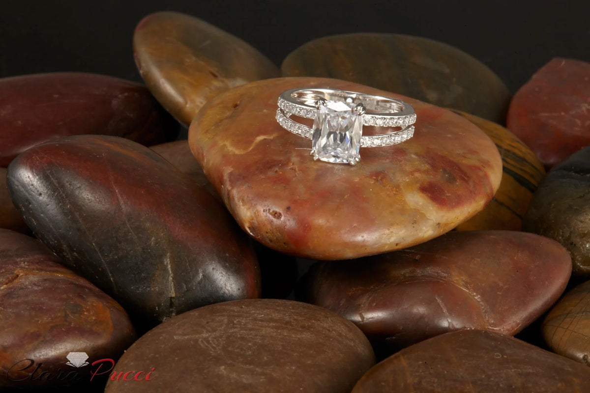 14K White Gold Cushion Cut Cultured Diamond Engagement Ring Y300793
