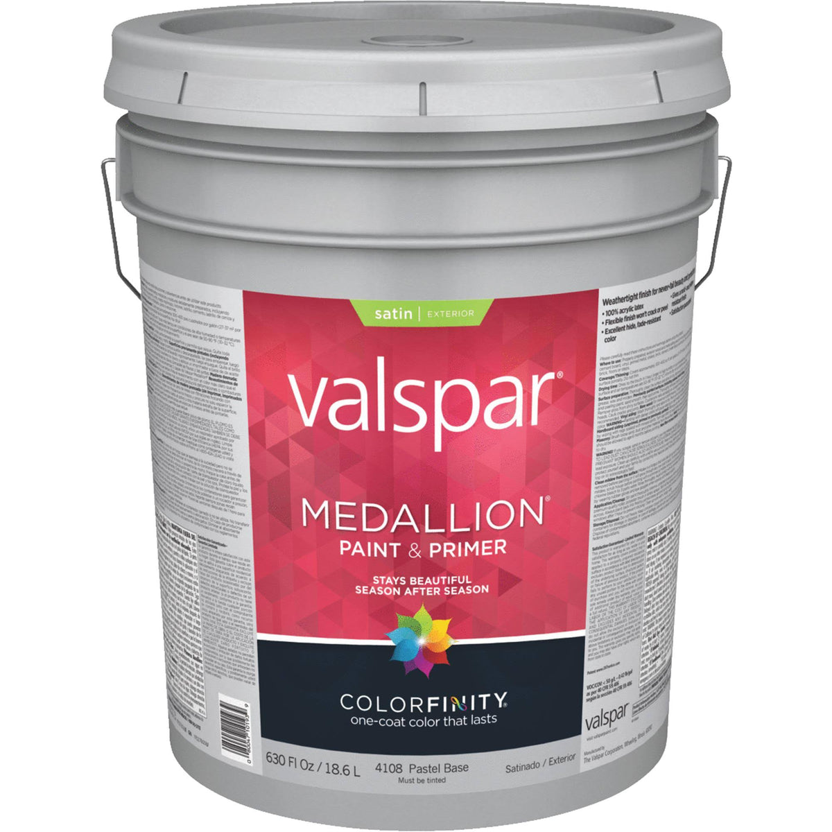 Exterior House Paint, Pastel Base, Satin, 5 Gal Pail S279