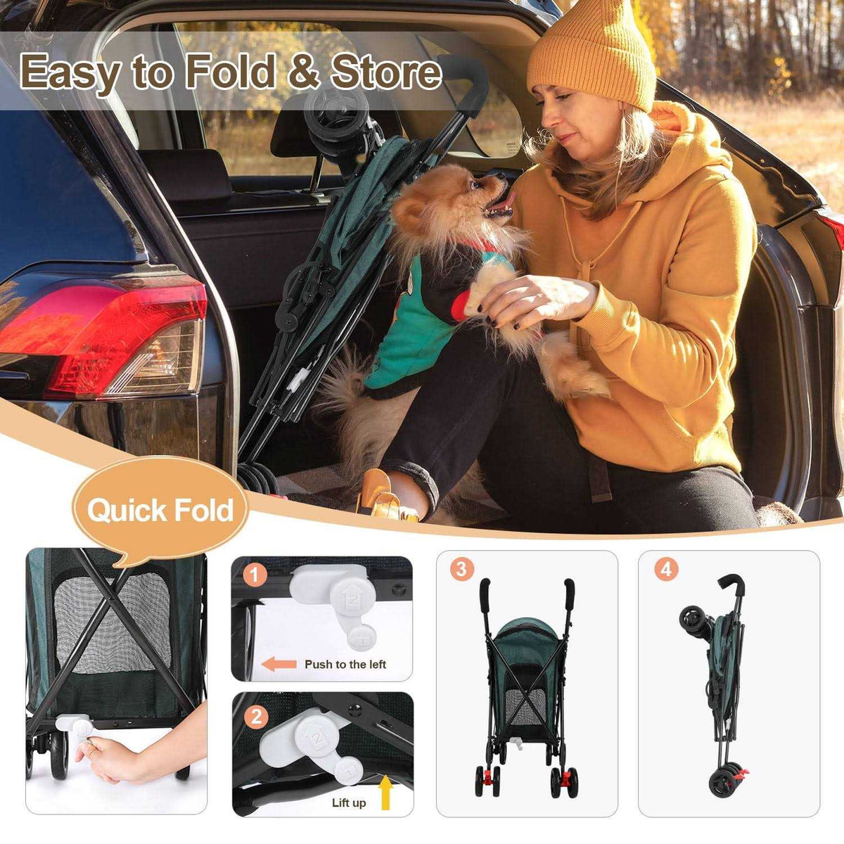 Foldable Pet Stroller with Cup Holder W453696