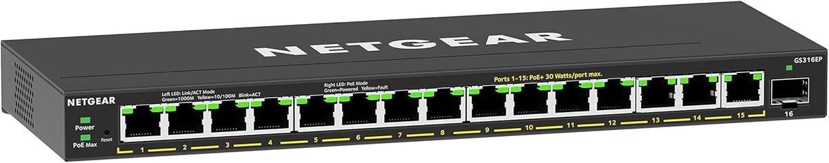 16-Port PoE Gigabit Ethernet Plus Switch with 15 x PoE+ @ 180W, 1 x 1G SFP Port E55565