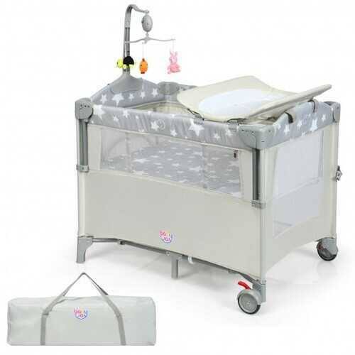 Beige Portable Baby Bassinet Crib Playard with Diaper Changer V218