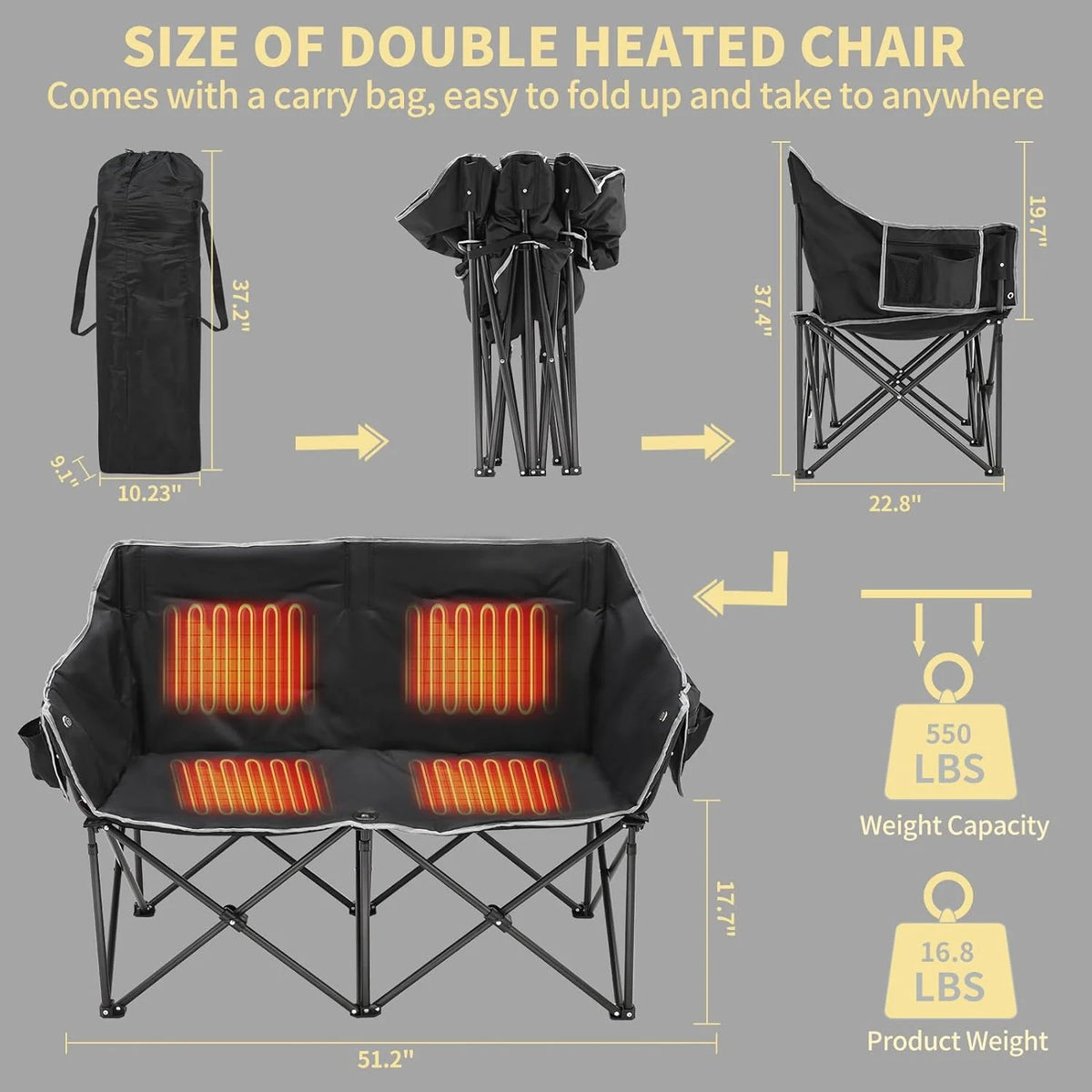 Oversized Heated Two Person Folding Camping Chair X28082