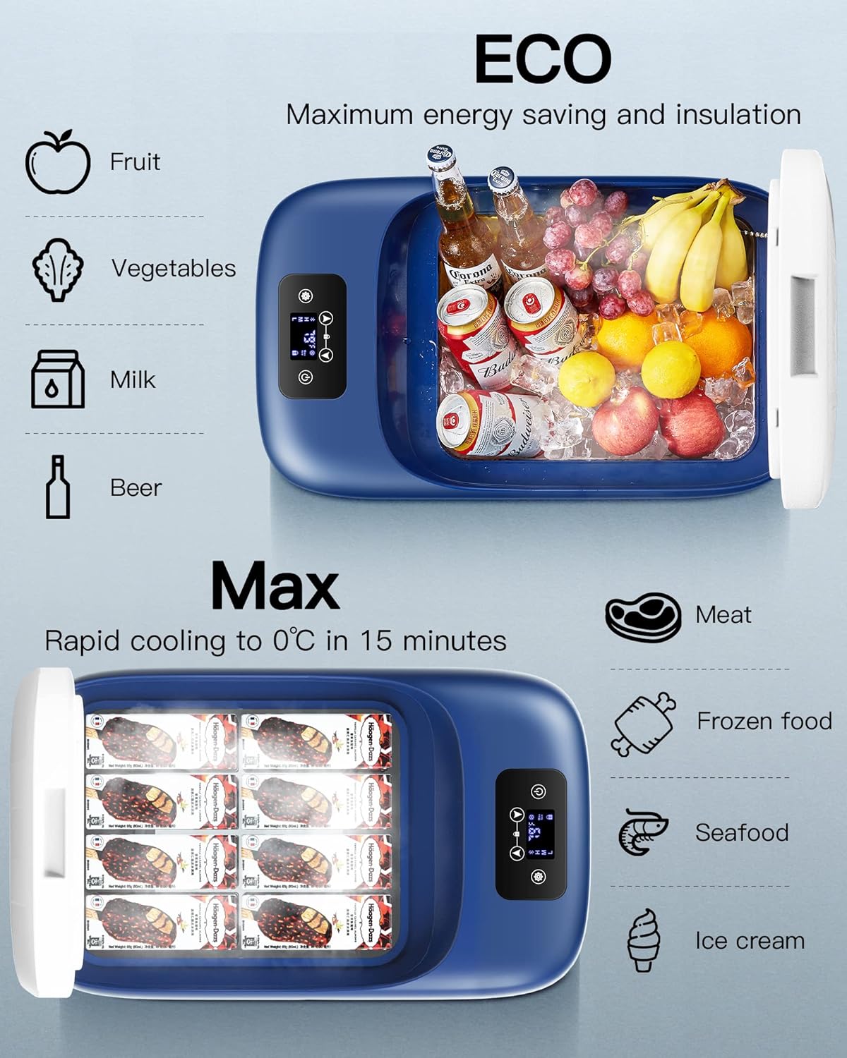12 Volt 27 Quart Portable Car Refrigerator Freezer with APP Control H735669