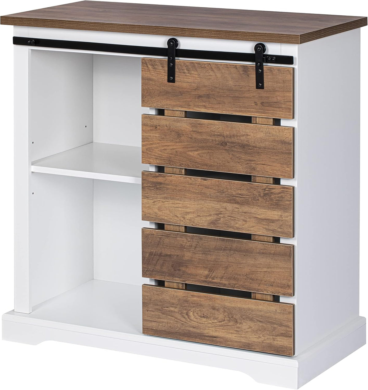 Farmhouse Sliding Slat Door Storage Console with Barn Door E24503