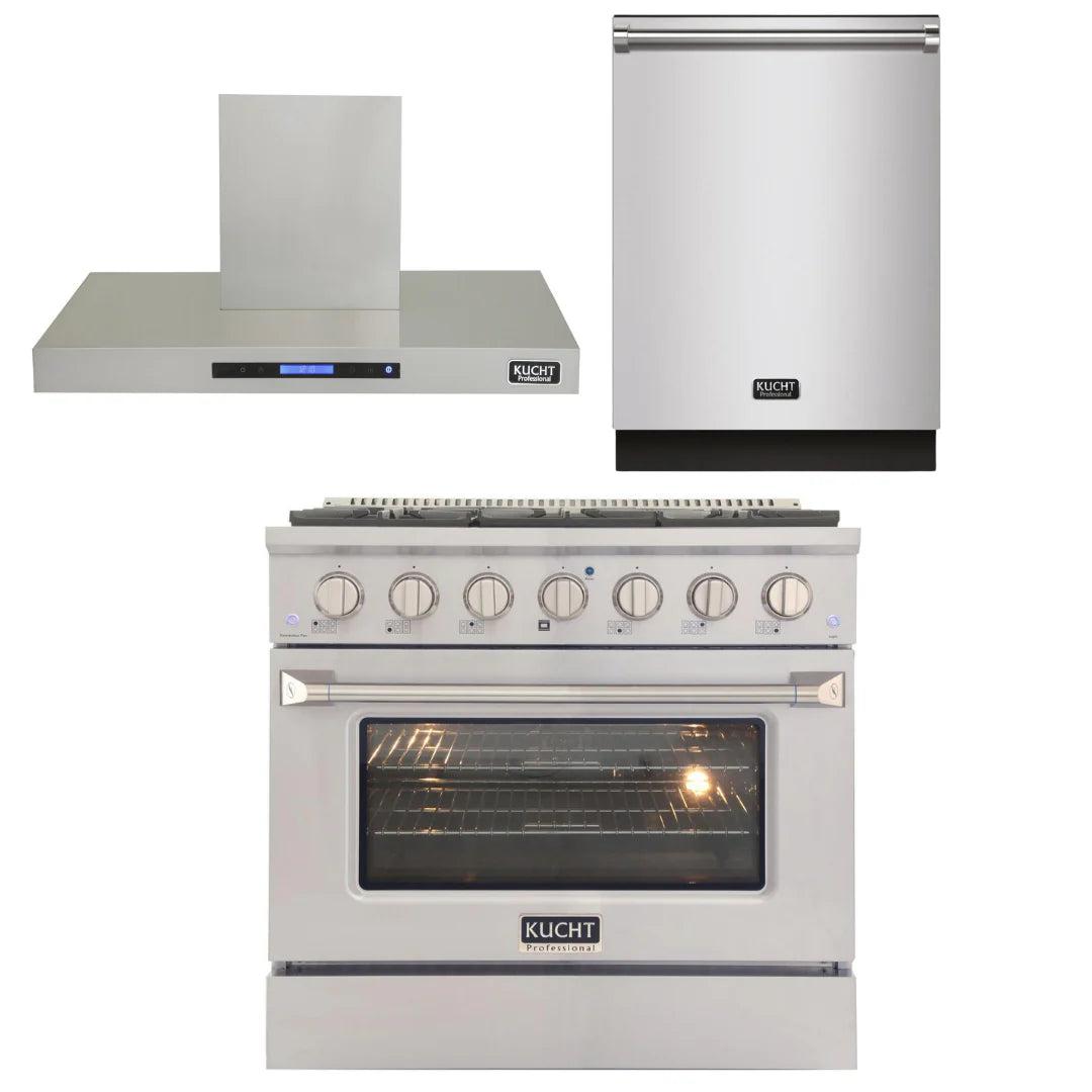 36 in. Natural Gas Range, Range Hood and Dishwasher W968893