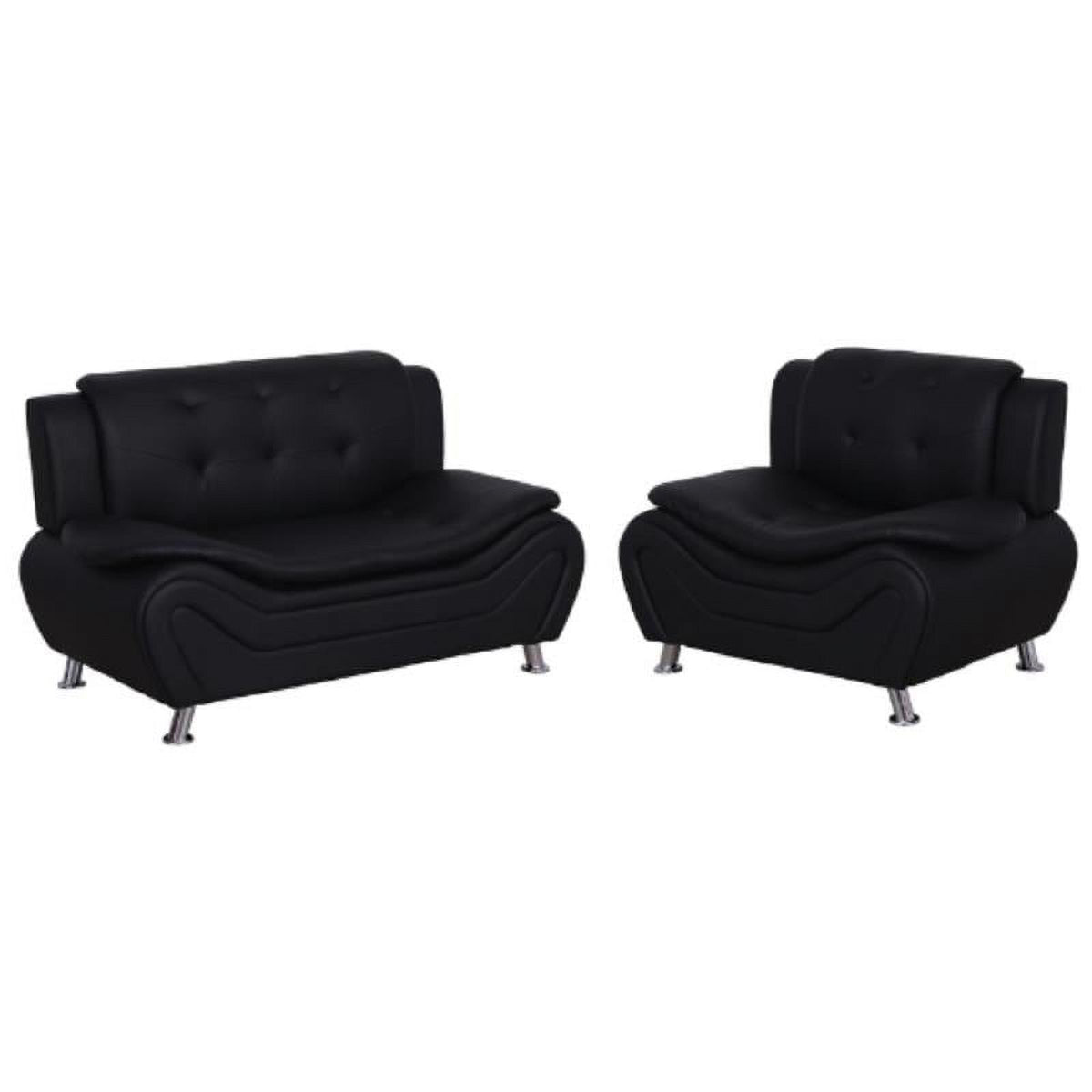 Black Faux Leather Loveseat and Club Chair 2-Piece Set J661510