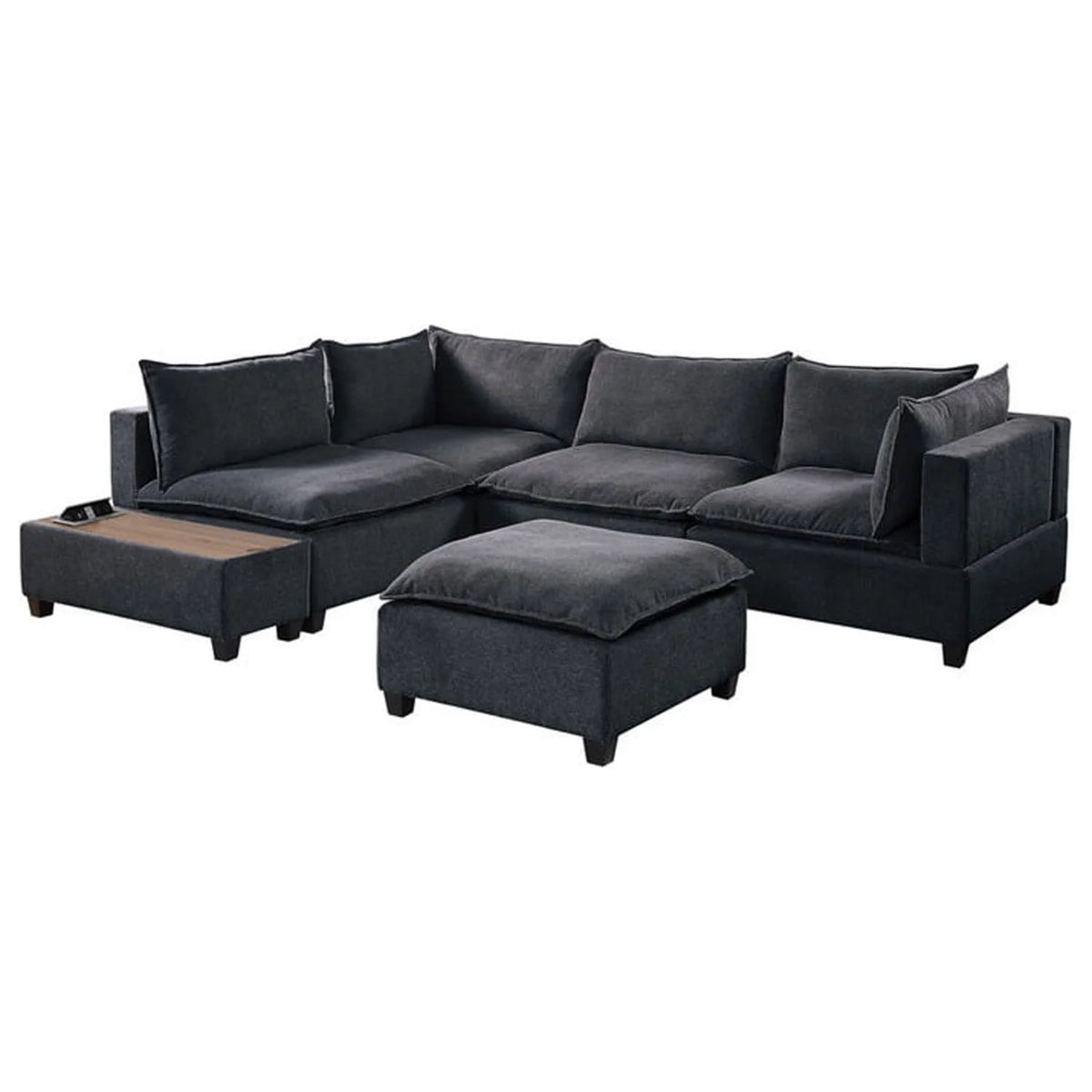 Dark Gray Fabric 6 Piece Modular Sectional Sofa with Ottoman H17269