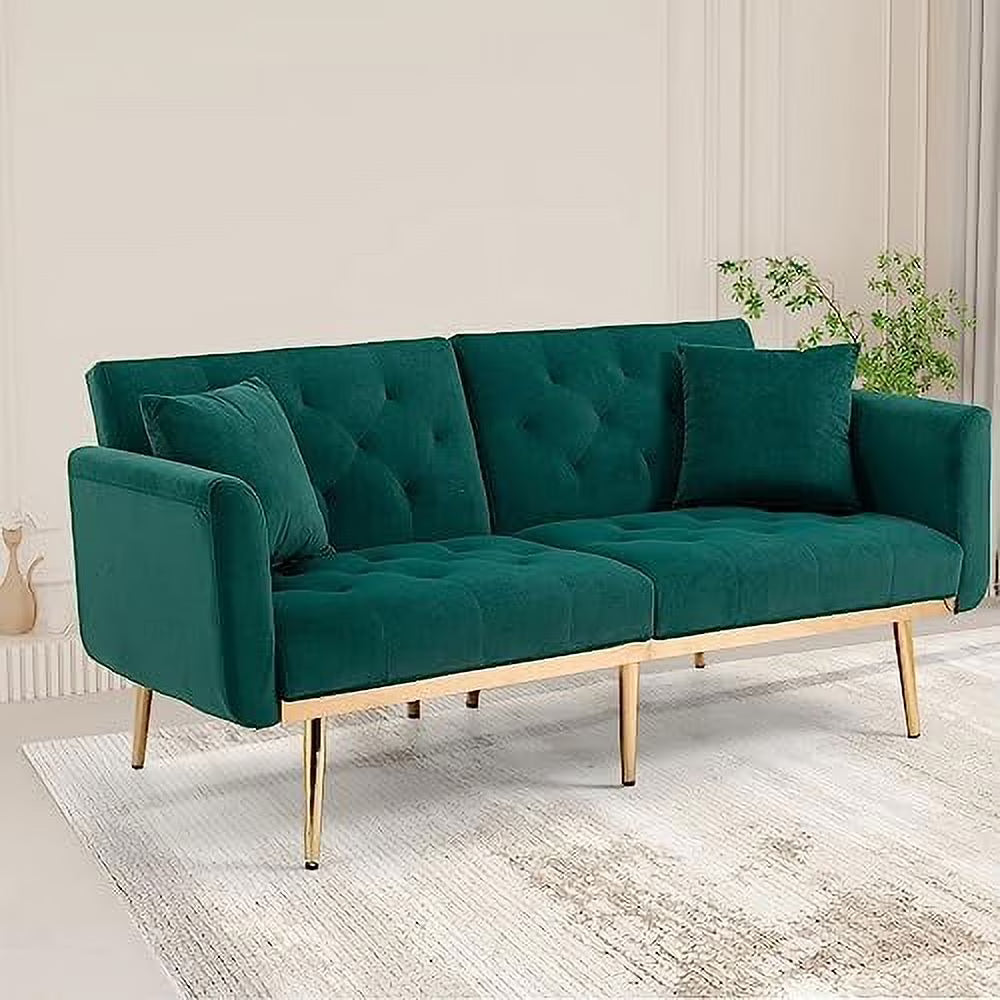 Beige Velvet Loveseat Sofa with 7 Gold Metal Legs T304965