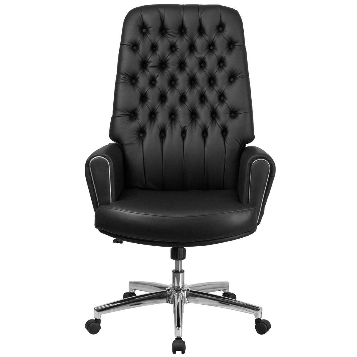 Black Tufted Bonded Leather Executive Swivel Chair with Arms H1715