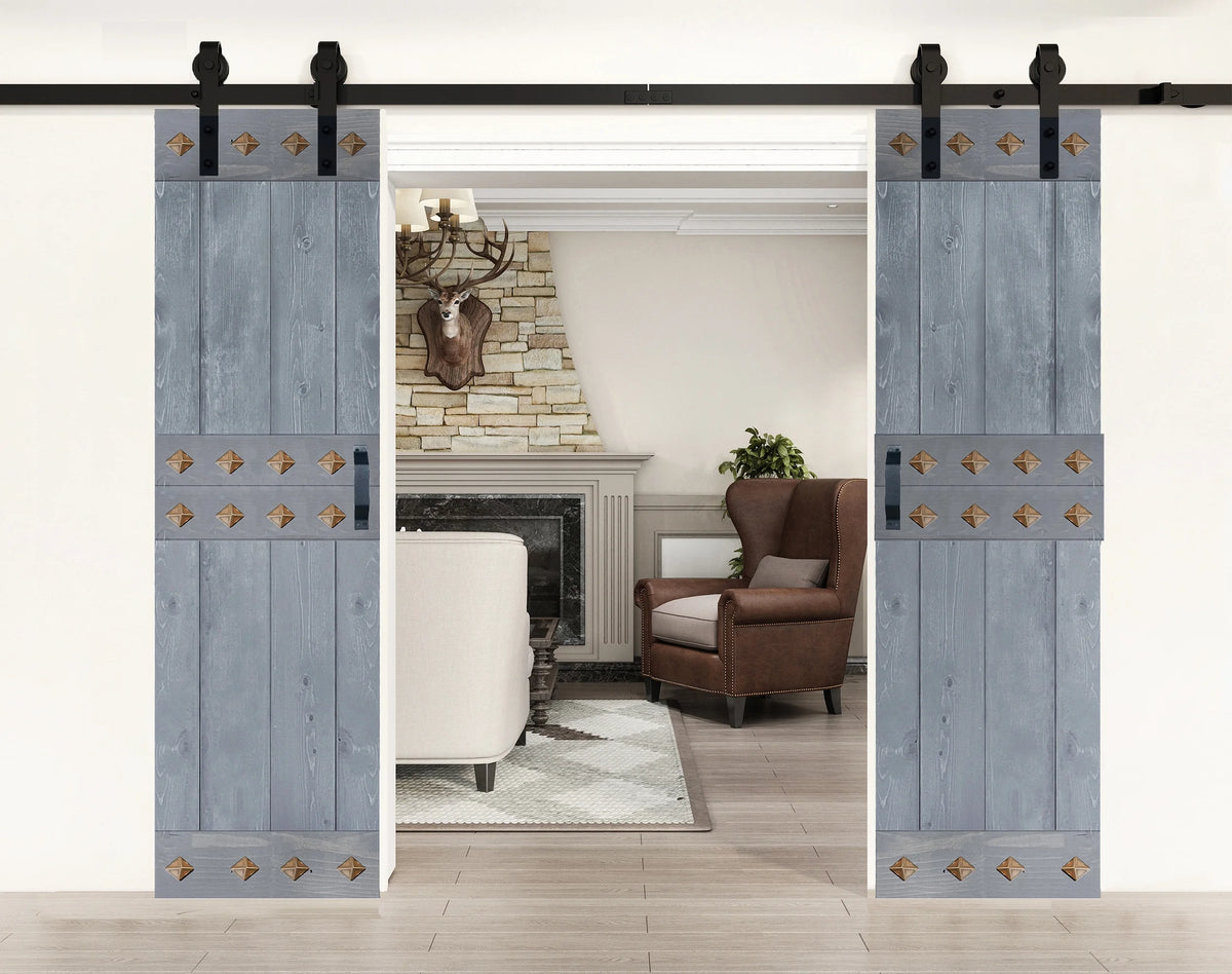 Dark Gray Knotty Pine Wood Barn Door with Hardware Kit H4553