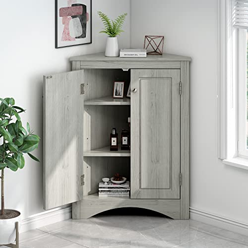 Brown Freestanding Corner Cabinet with 2 Adjustable Shelves and 2 Doors L4548