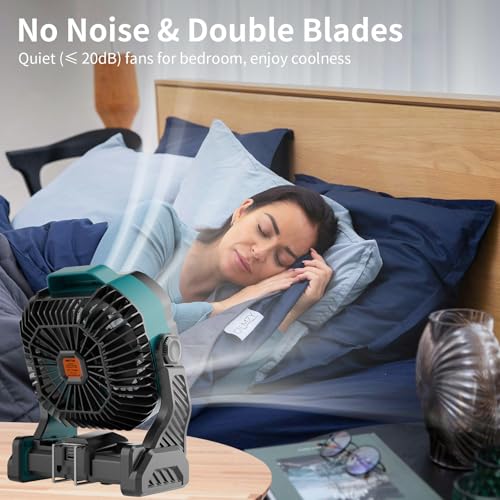 20000mAh Camping Fan with LED Lantern USB Rechargeable 4 Speeds Black W6820