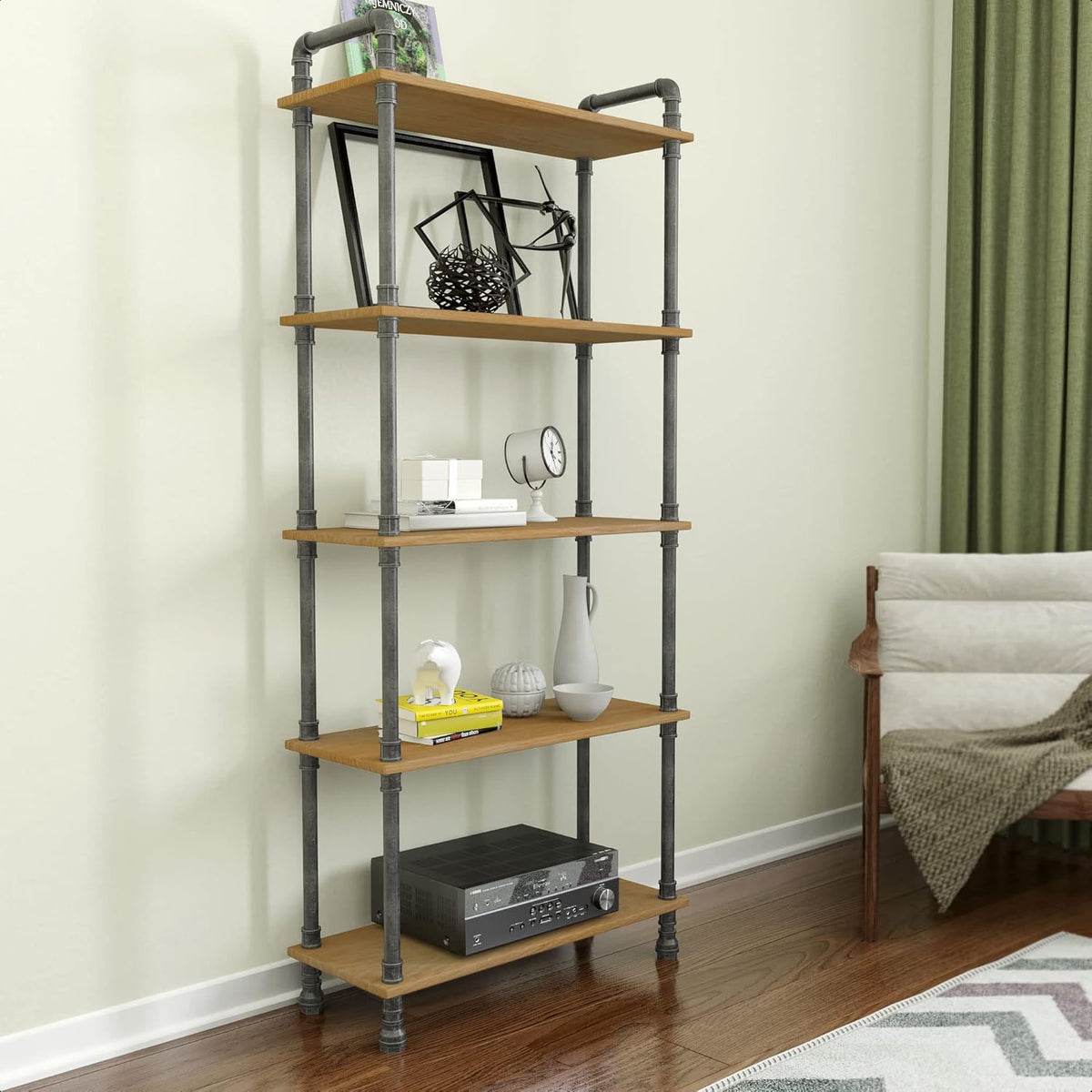 5-Tier Solid Pine Open Wood Bookcase K755