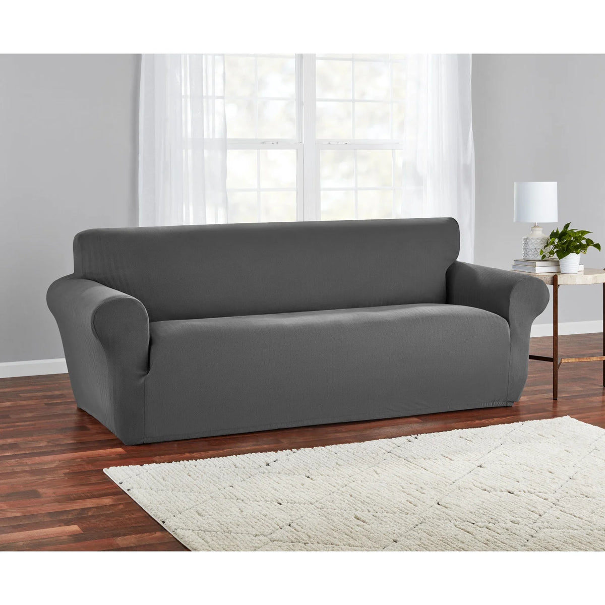 Charcoal Gray 1-Piece Sofa Slipcover P6911