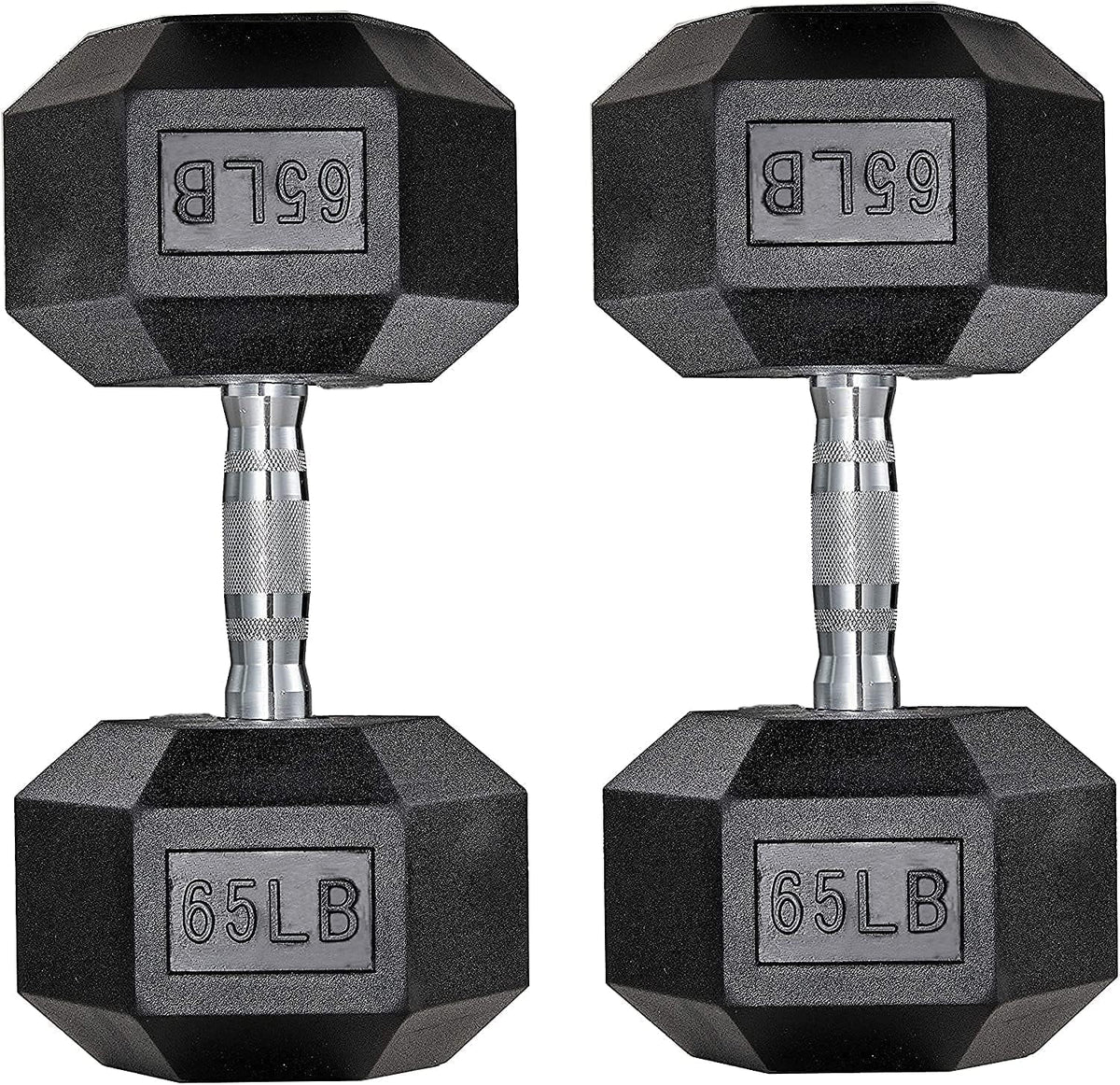 65lbs Rubber Coated Cast Iron Hex Dumbbell Set B216256