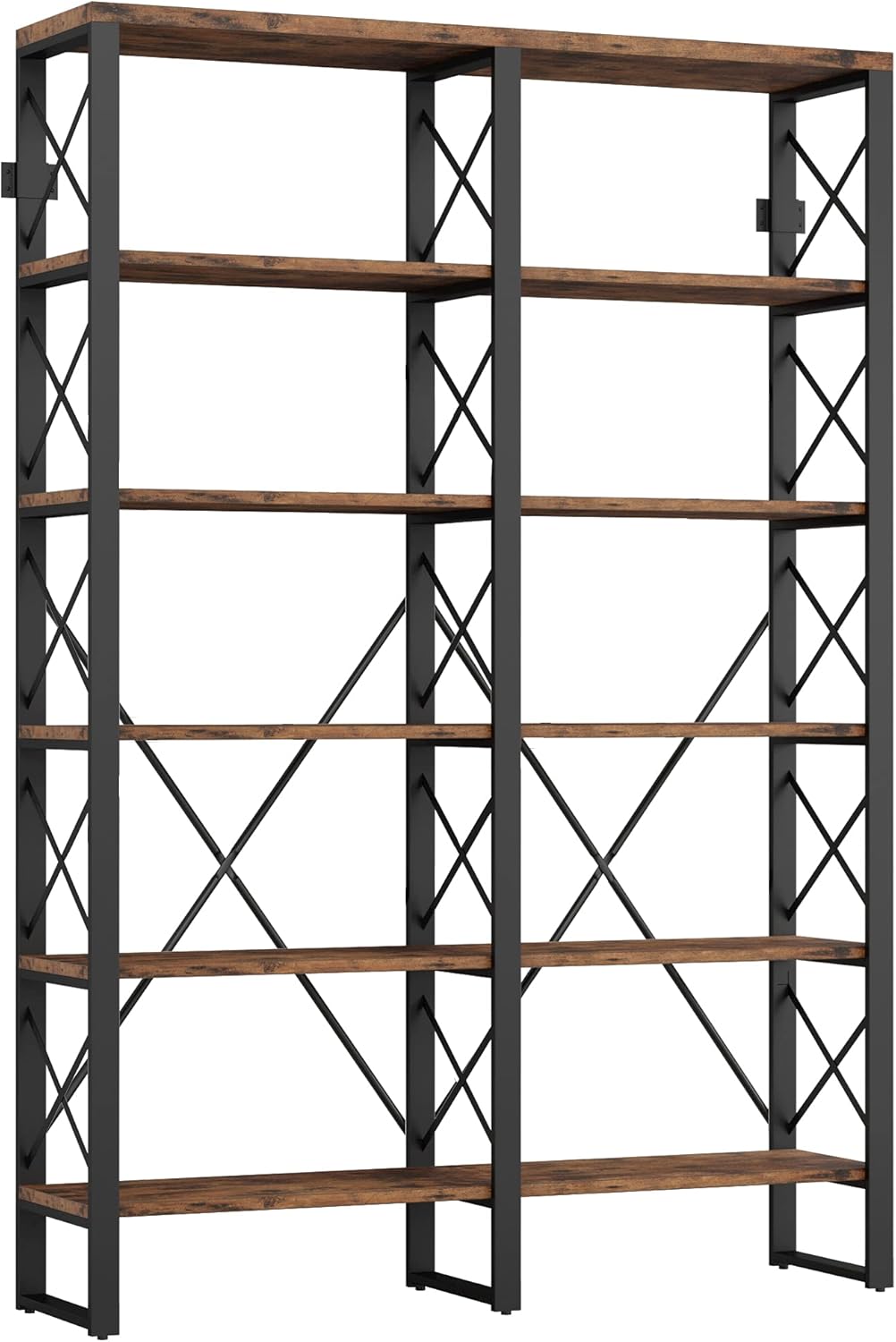 Double Wide 6-Tier Wood and Metal Bookshelf Q50321