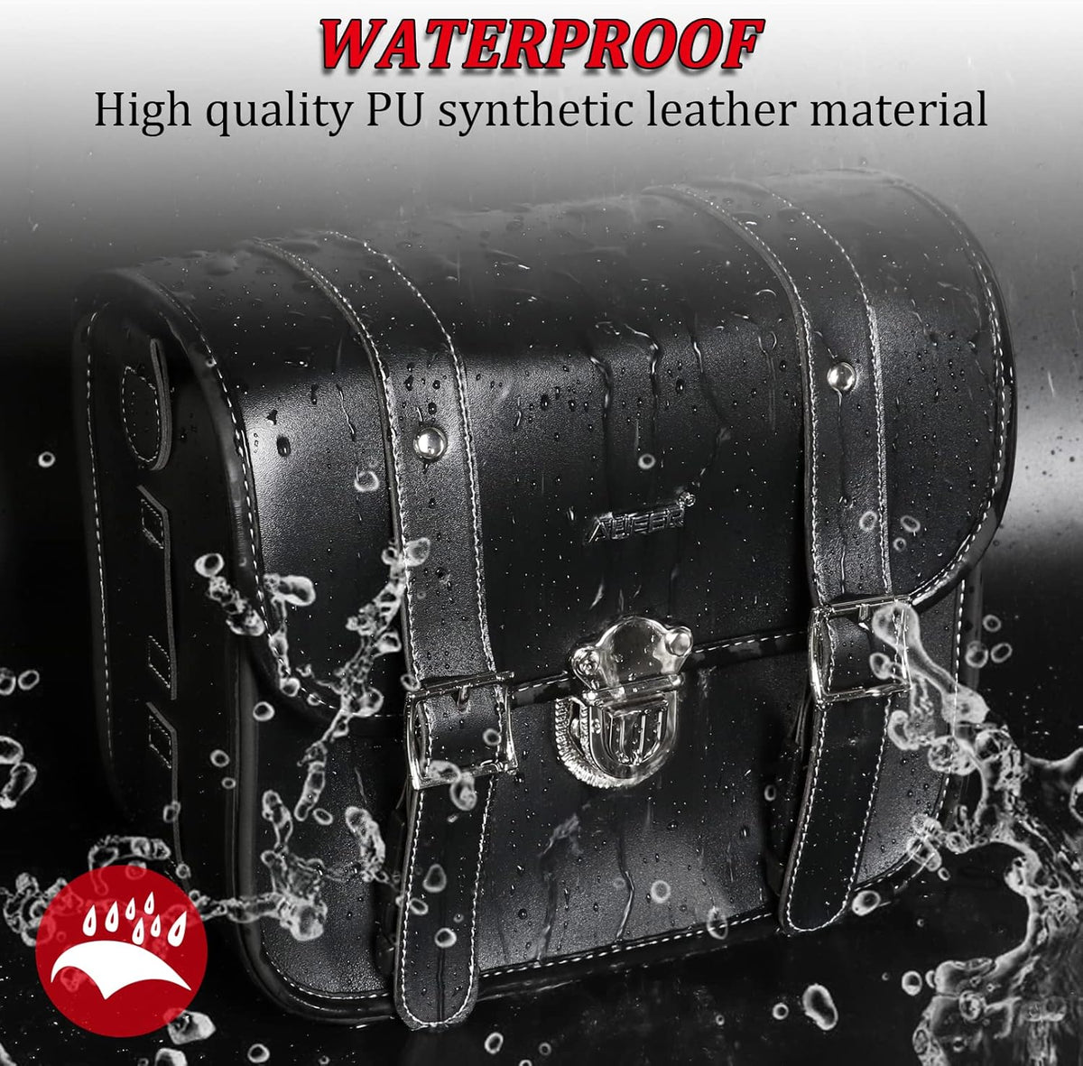 2 Pack Black Synthetic Leather Lockable Motorcycle Saddlebags L982