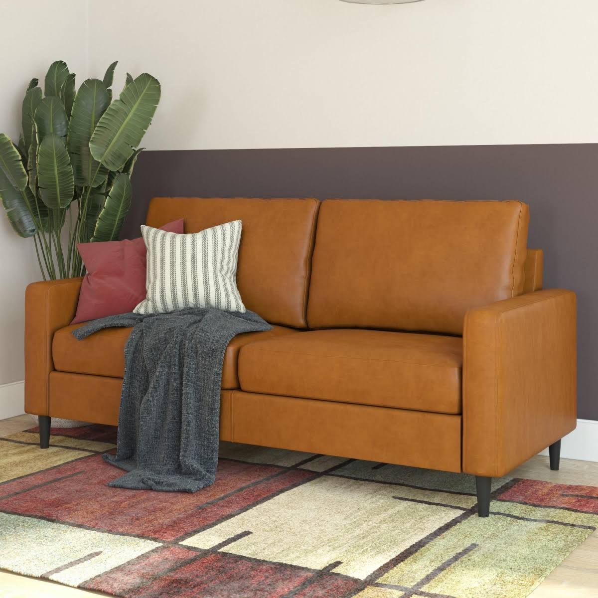 Camel Faux Leather Sofa J76879