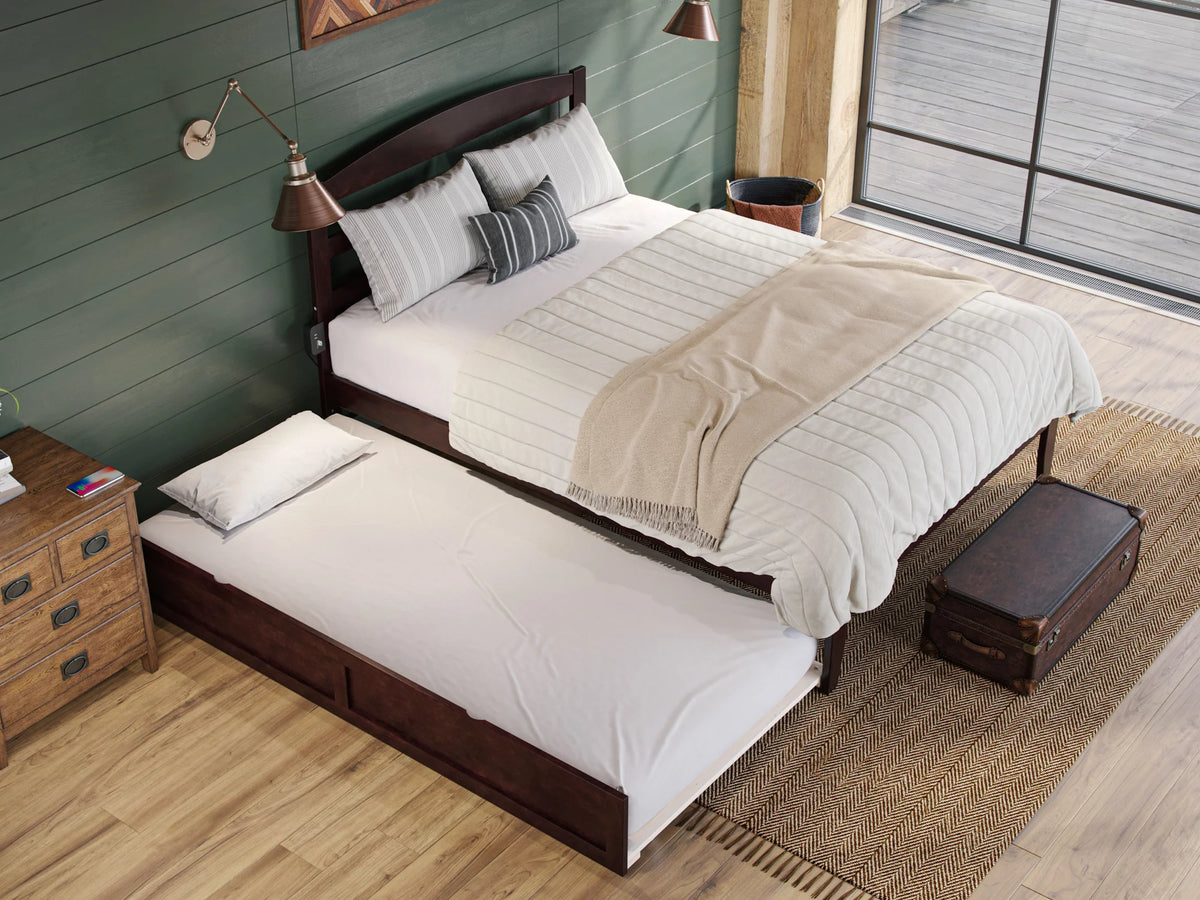 14" Queen Wood Platform Bed Frame with Twin XL Trundle, Espresso H9765