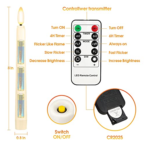 4PCS Battery Operated 8 Inch Warm White 3D Flame Taper Candles with Remote P9933