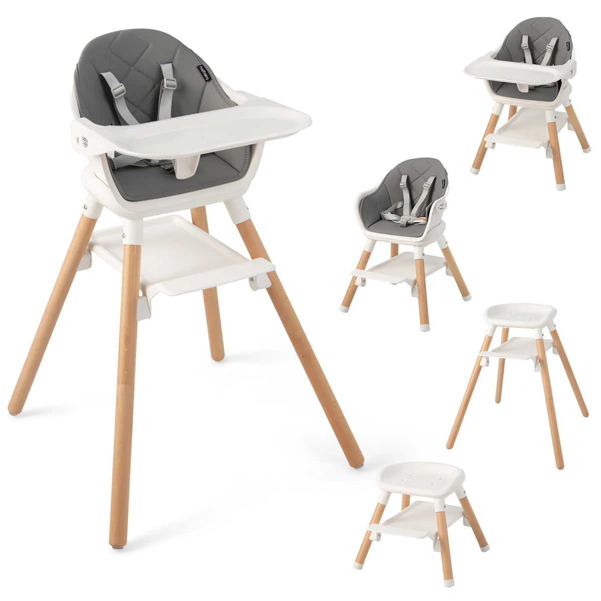 Convertible Wooden Baby Highchair with Removable Tray Y682516