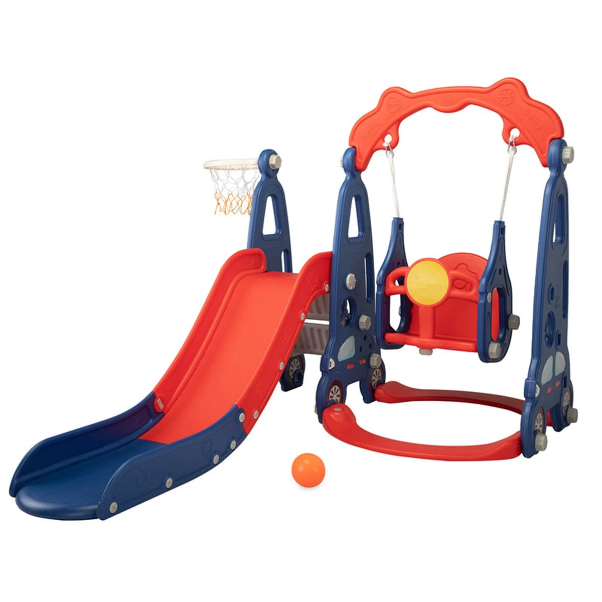 3 in 1 Kids Slide and Swing Set with Basketball Hoops T767061