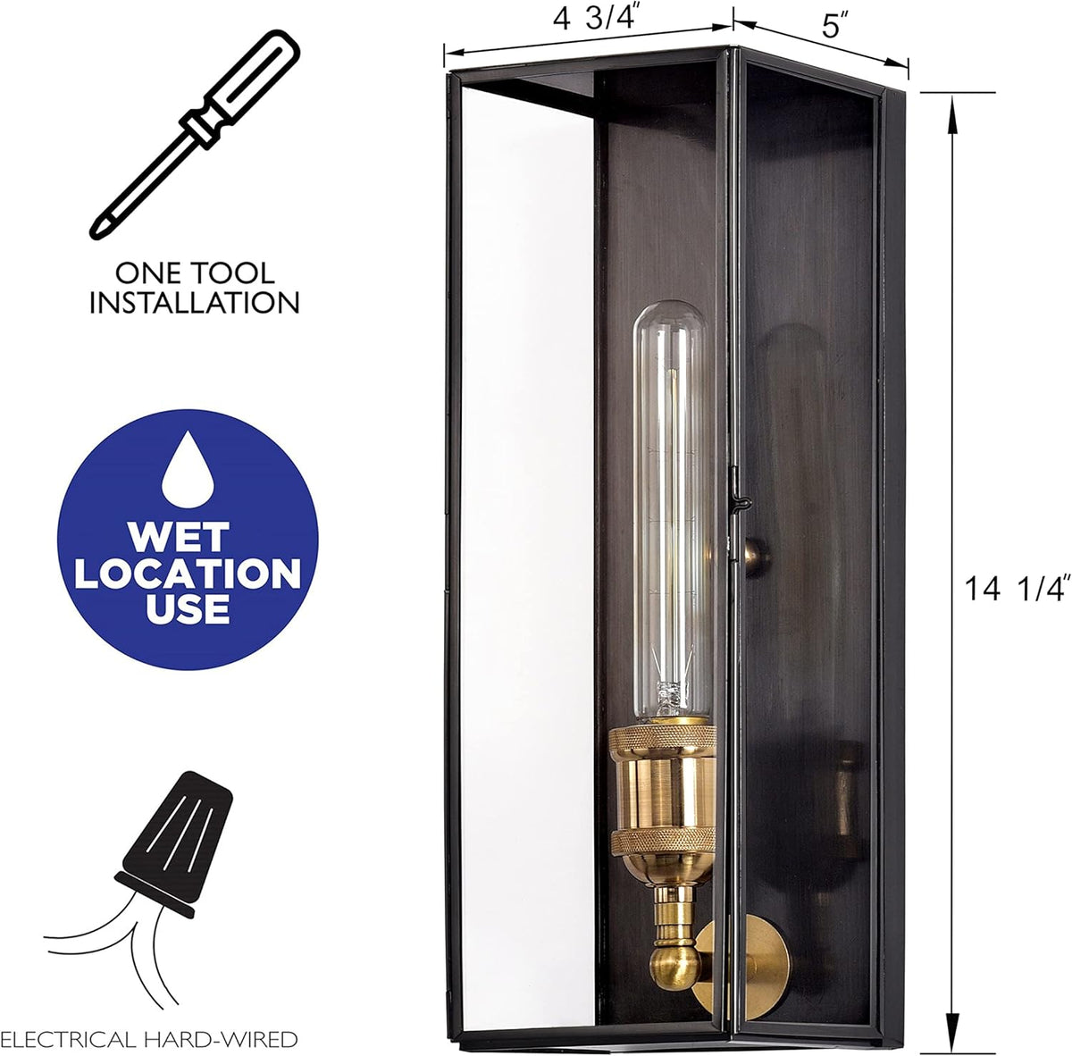 Brass Outdoor Wall Sconce with Clear Tempered Glass R316