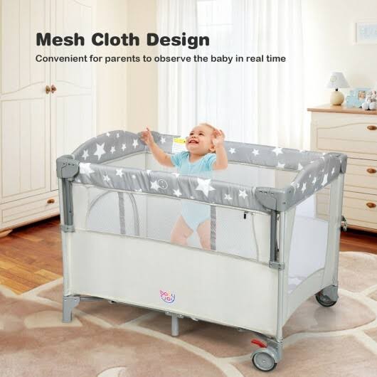 Beige Portable Baby Bassinet Crib Playard with Diaper Changer V218
