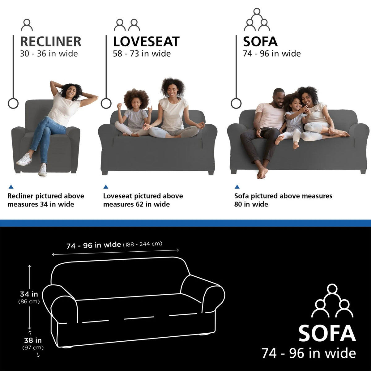 Charcoal Gray 1-Piece Sofa Slipcover P6911
