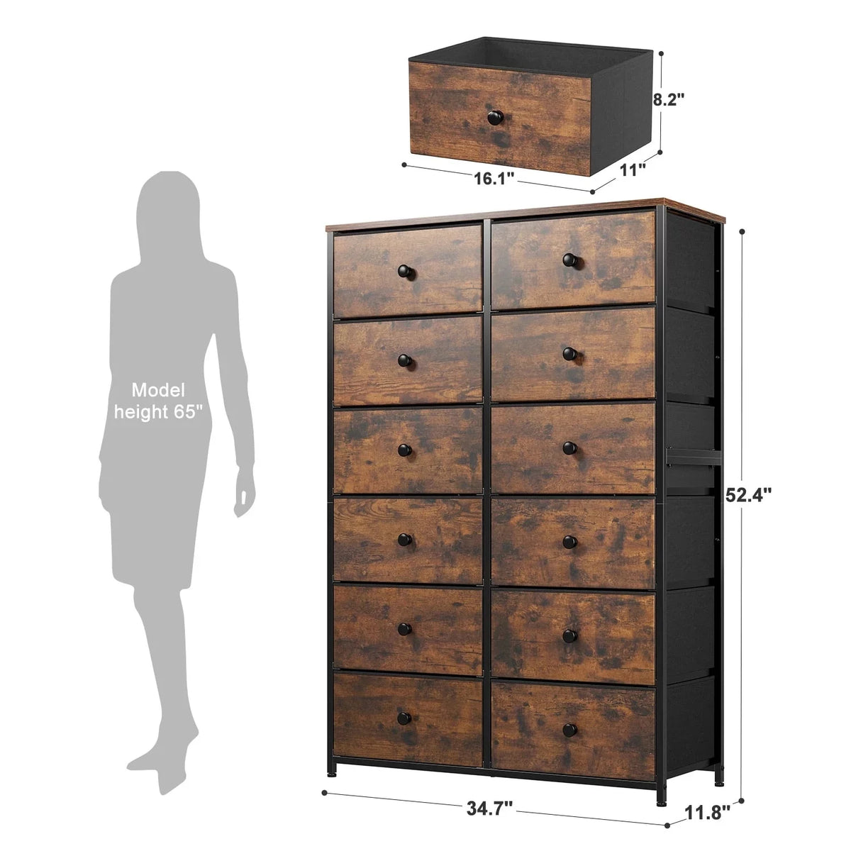 Black 12 Drawer Fabric Dresser V408