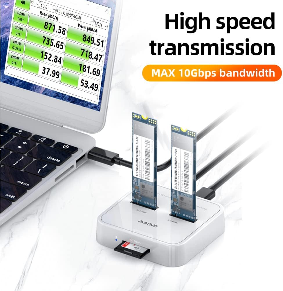 2 Bay M.2 NVMe SATA Docking Station with USB3.1 GEN2 Card Reader B731
