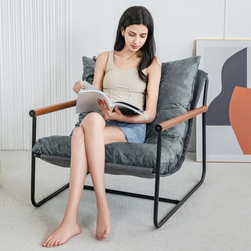 Beige Velvet Accent Chair with Metal Frame R952978