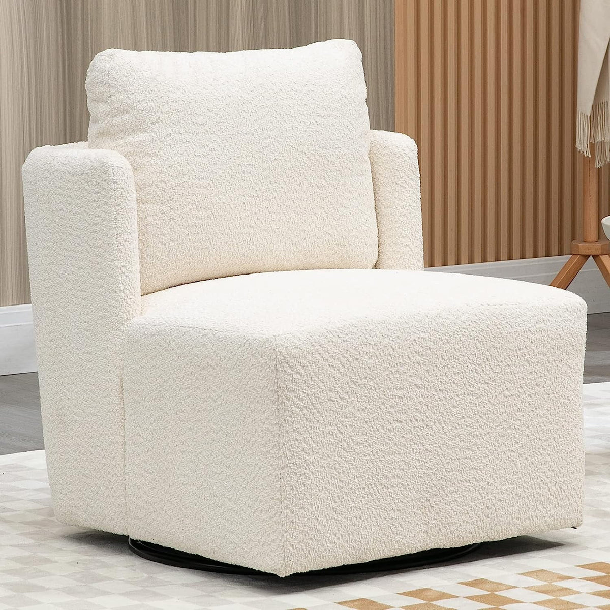 White Chenille Swivel Accent Chair with Pillow Z346