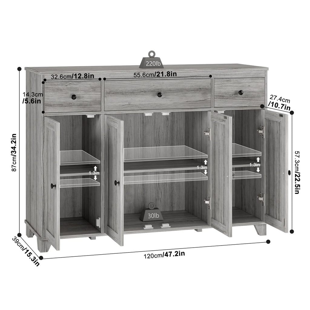 White 3 Drawer Buffet Sideboard Cabinet M4041