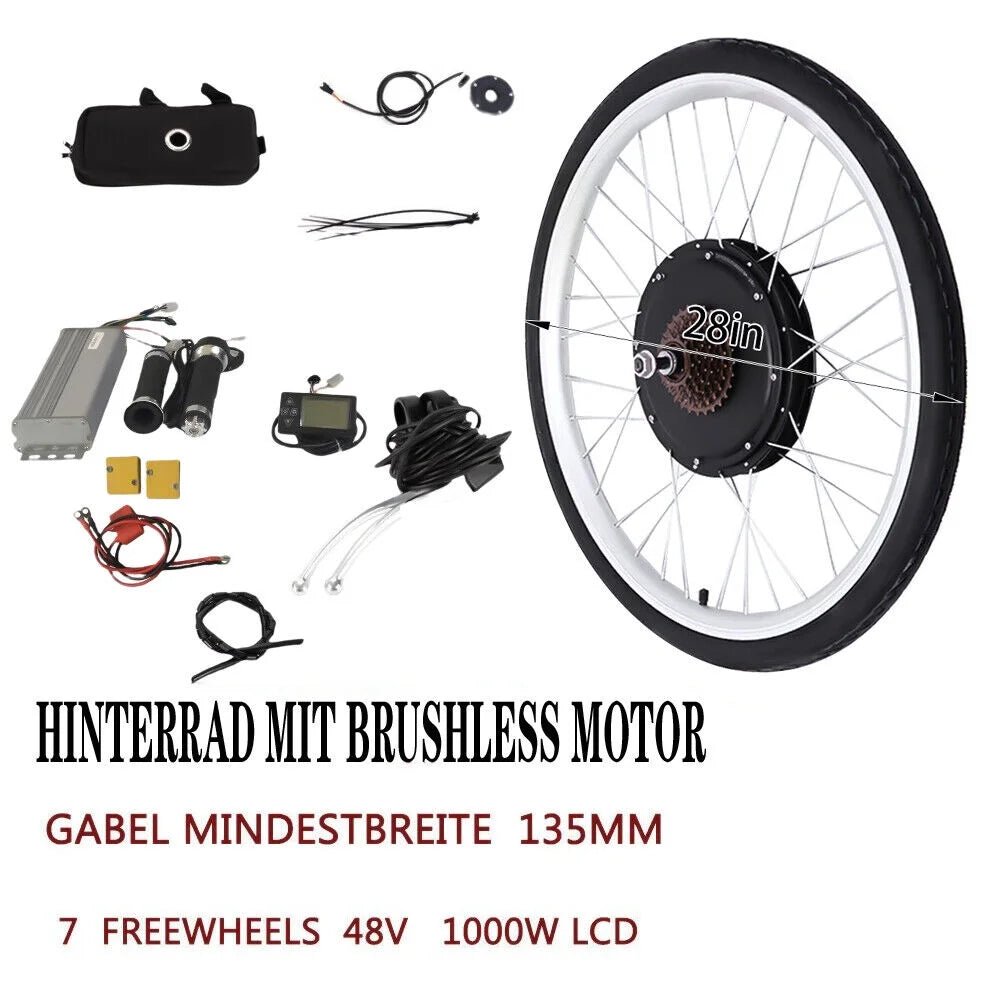 28'' Electric Bicycle Conversion Rear Wheel Kit Bike Motor 48V 1000W E476