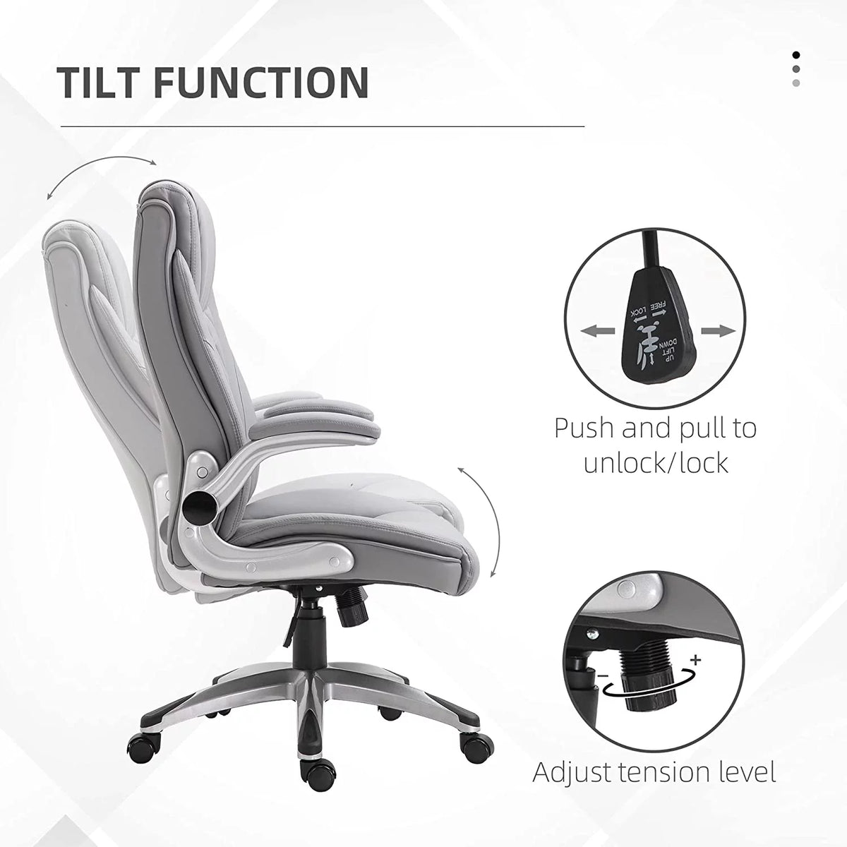 Grey Faux Leather Ergonomic Home Office Chair with Flip Up Arms Y69916