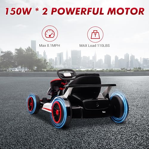 Electric Drift Kart Car with Adjustable Seat, 24V 7Ah, 2 * 200W Motor, 8.1 MPH, LED Lights X712524