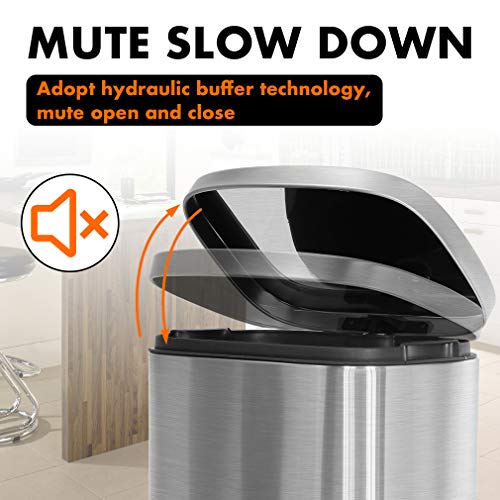 60 Liter Stainless Steel Step Trash Can with Inner Buckets and Hinged Lids U4605