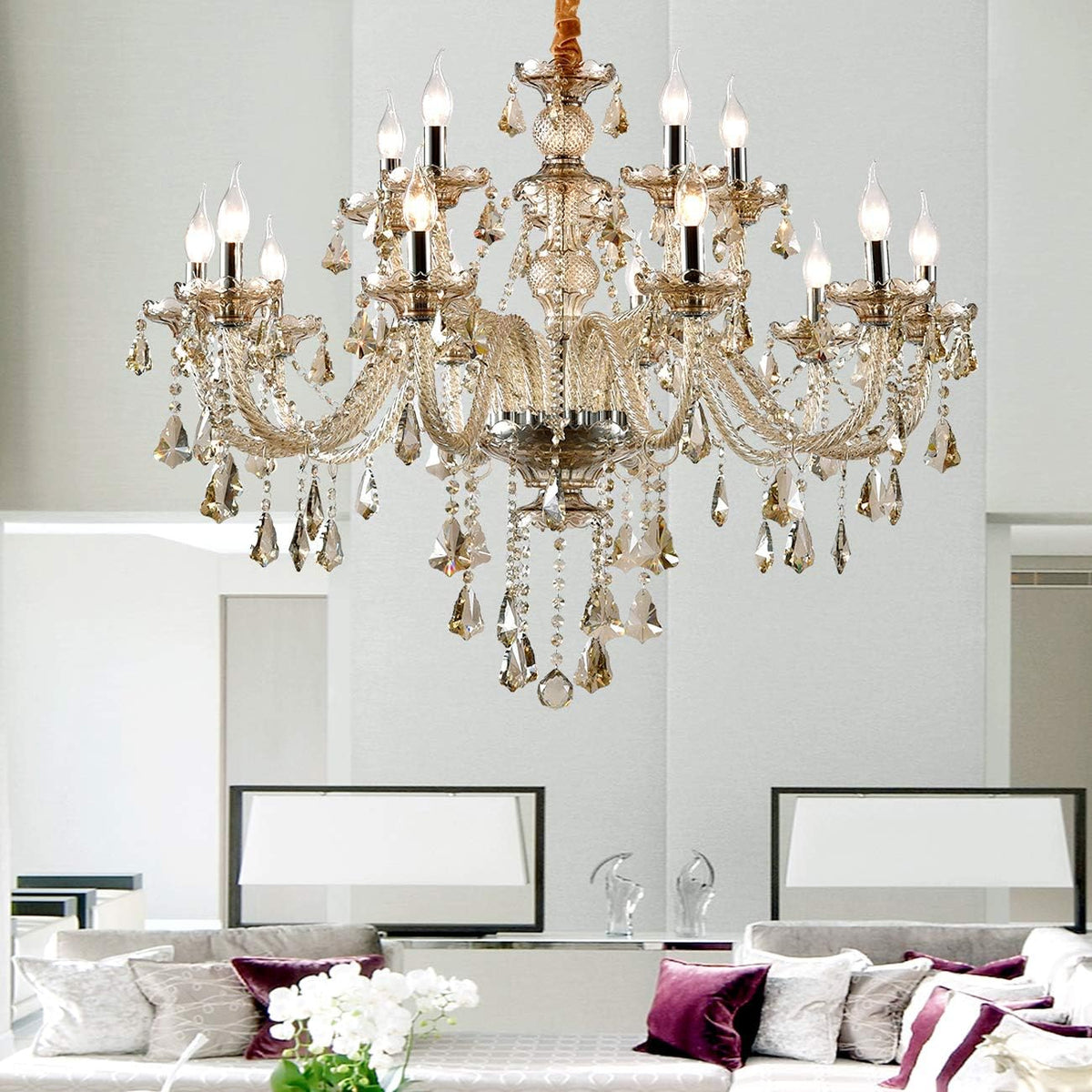 15 Lights Cognac K9 Crystal Chandelier U2824