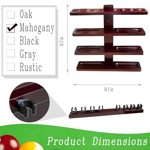 Wall-Mounted Hardwood Pool Stick Holder for 8-Cue Storage C986